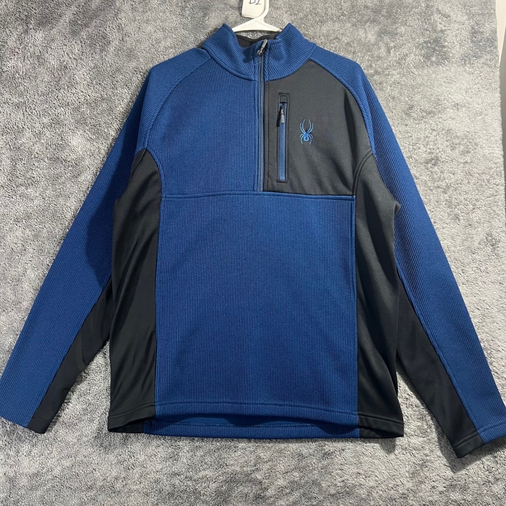 Spyder Mens Blue Black Quarter Zip Pullover Fleece Jacket Size Large 1619902